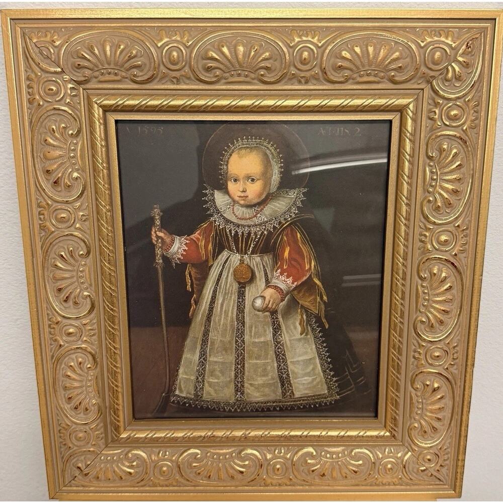 Maurits de Héraugières (1595) Vintage Rennaisance Child Gold Ornate Painting
